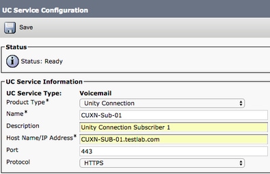 UC Service configuration - Voicemail