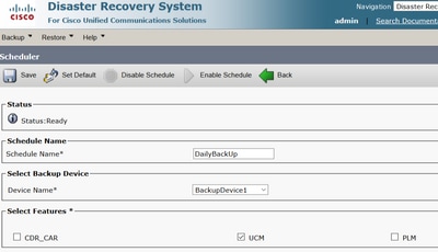 Configure Backup and Restore from GUI - Scheduler configuration