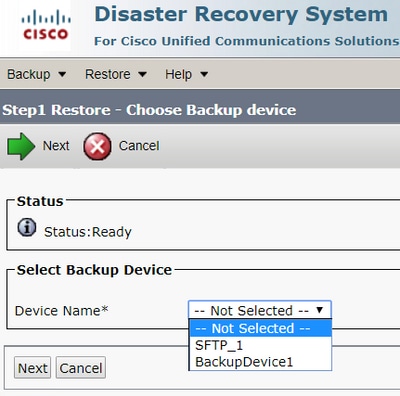 Configure Backup and Restore from GUI - Restore Step1