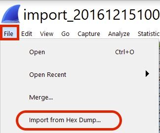 Navigate to File then Import from Hex Dump