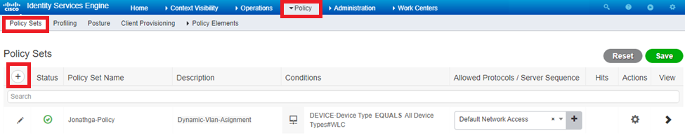 Navigate to Policy Sets and select Add