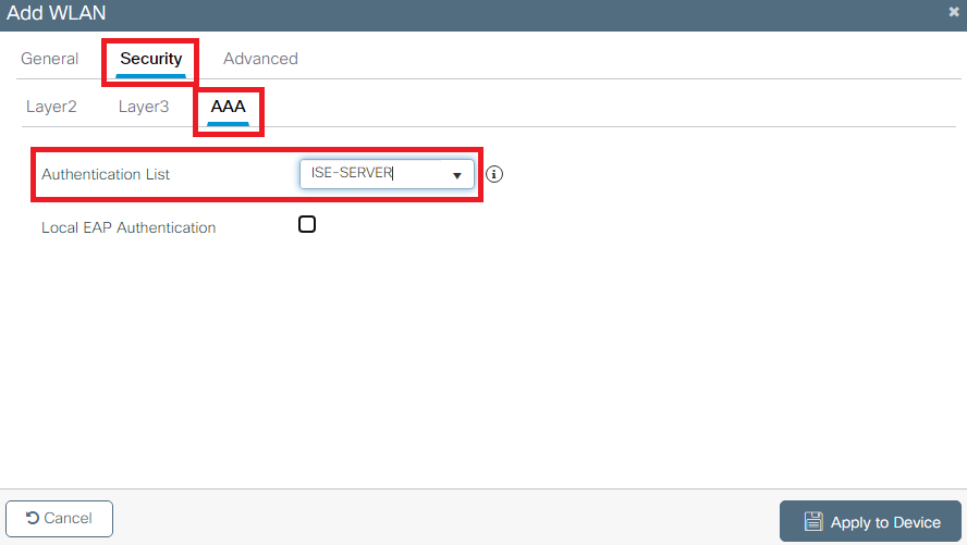 Select the authentication method created previously