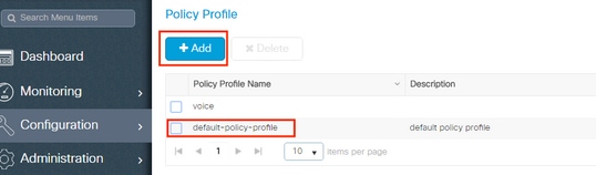 Navegue até Policy Profile e selecione +Add