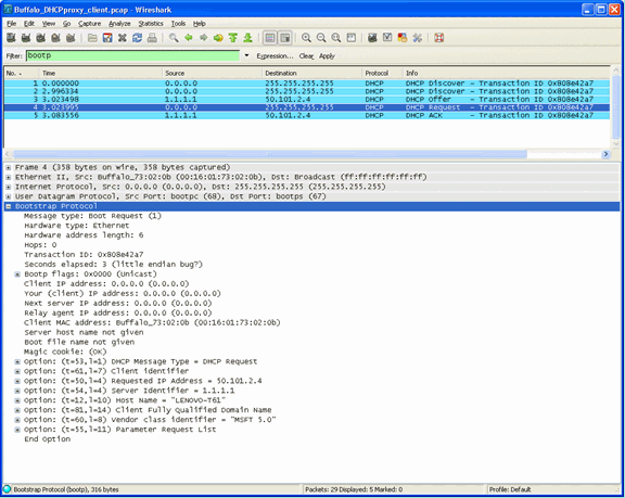 Screenshot of a packet capture from the client perspective