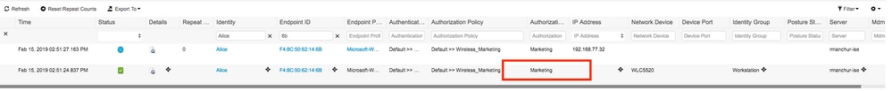 Wireless Client Authorization Status