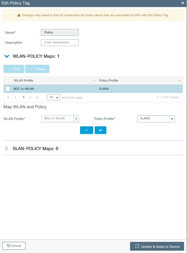 Assign a Name, map the Policy Profile and WLAN Profile