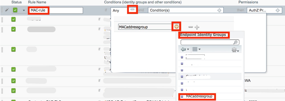Selecting an Endpoint Group on ISE