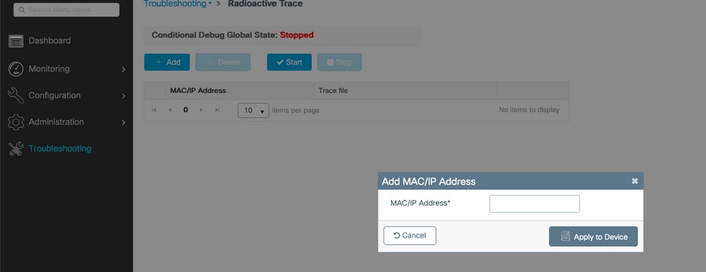 Adicionar endereço MAC do RAtrace
