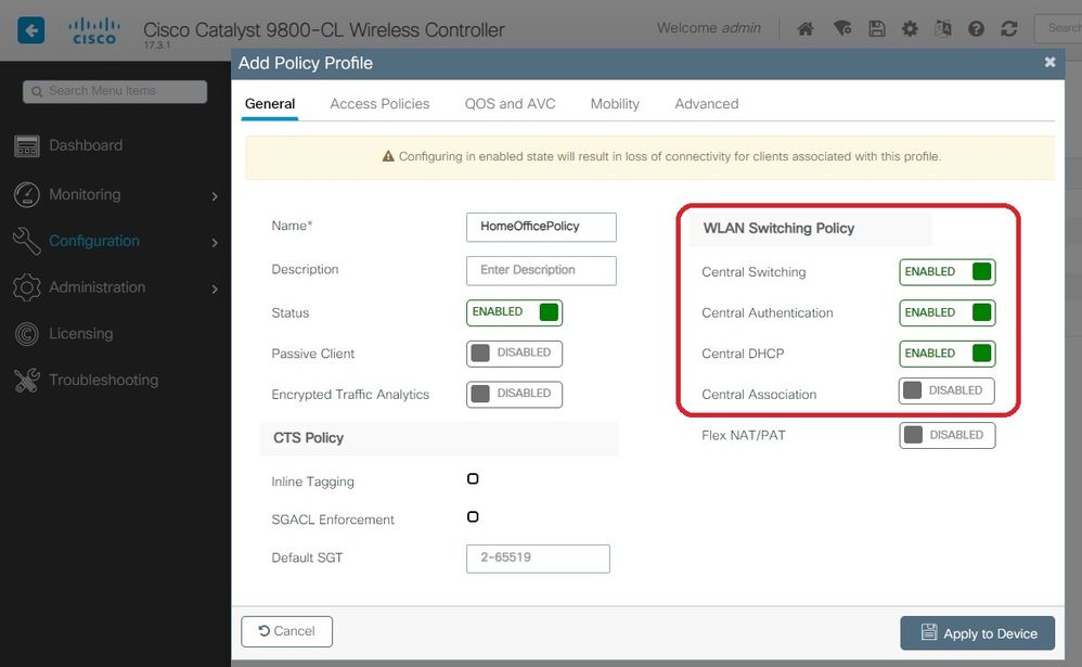 Configure AP as an OEAP - WLAN configuration - FlexConnect Local Switching option enabled or disabled