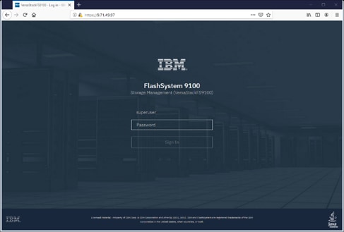 VersaStackFS9100 - Log in - IBM FlashSystem 9100 - Mozilla Firefox
