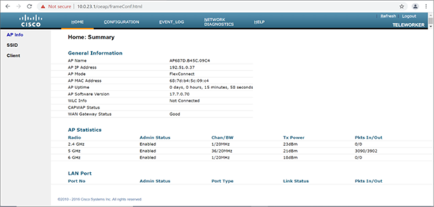 The main page of the Catalyst 9136I in Site Survey mode
