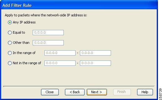 Network-Side IP Address screen of the Add Filter Rule wizard