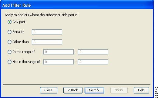 Subscriber-Side Port screen of the Add Filter Rule wizard