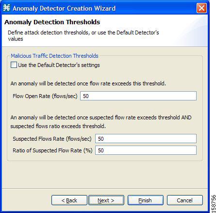 Anomaly Detection Thresholds screen of the Anomaly Detector Creation Wizard