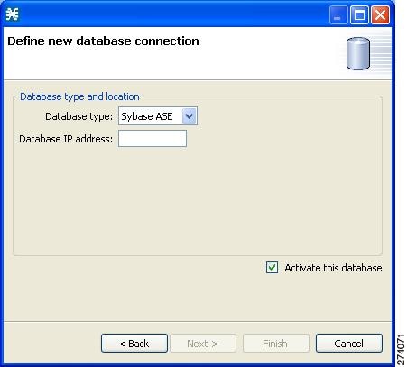 Define new database connection screen
