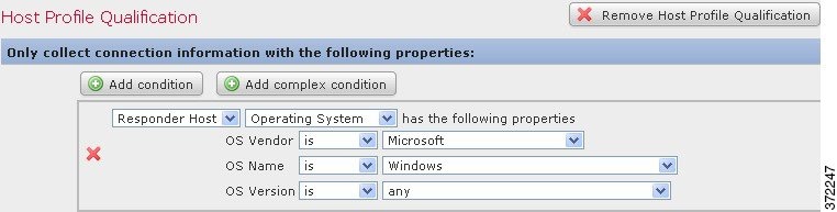 Microsoft Windows を実行しているホストを検索するように設定されたホスト プロファイル認定のスクリーンショット