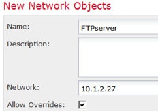 Network object defining FTP server address..