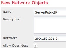 Network object defining server public address.