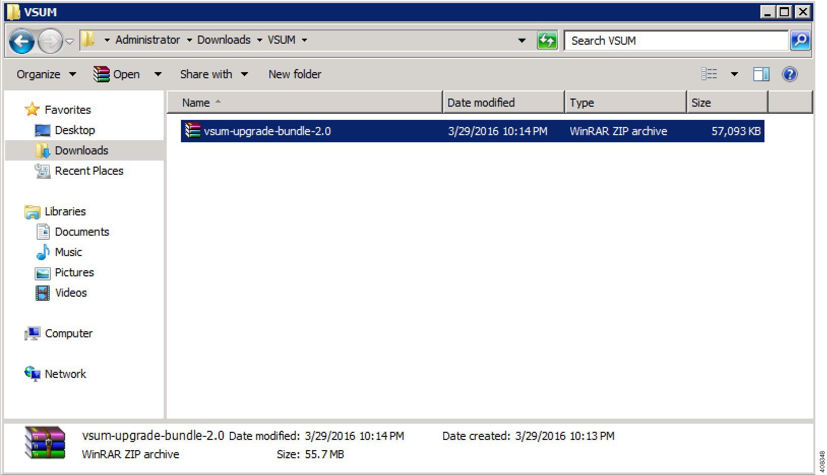 Downloading zipped folder with Cisco VSUM upgrade image