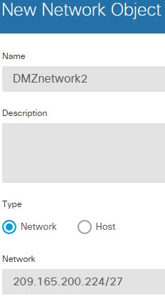 DMZnetwork2 のネットワーク オブジェクト。