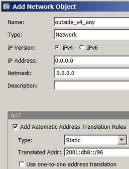 NAT46 static translation rule.