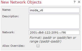 NAT66 inside_v6 ネットワーク オブジェクト。