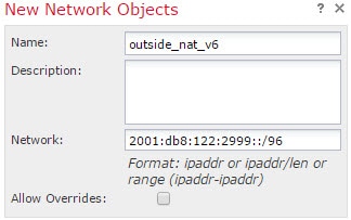 NAT66 outside_nat_v6 ネットワーク オブジェクト。
