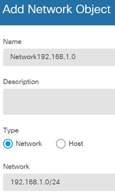 ネットワーク 192.168.1.0 オブジェクト。