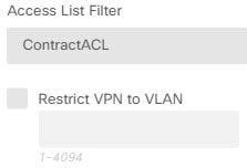 グループポリシーで VPN ACL フィルタを設定します。