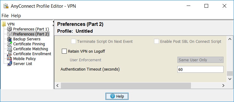 AnyConnect VPN 配置文件编辑器。