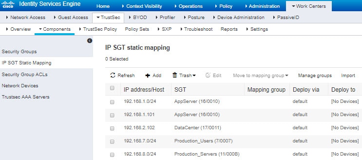 ISE で IP から SGT へのスタティック マッピングを設定します。