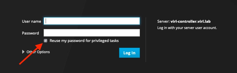 Screenshot: the Reuse my password for privileged tasks option on the login page