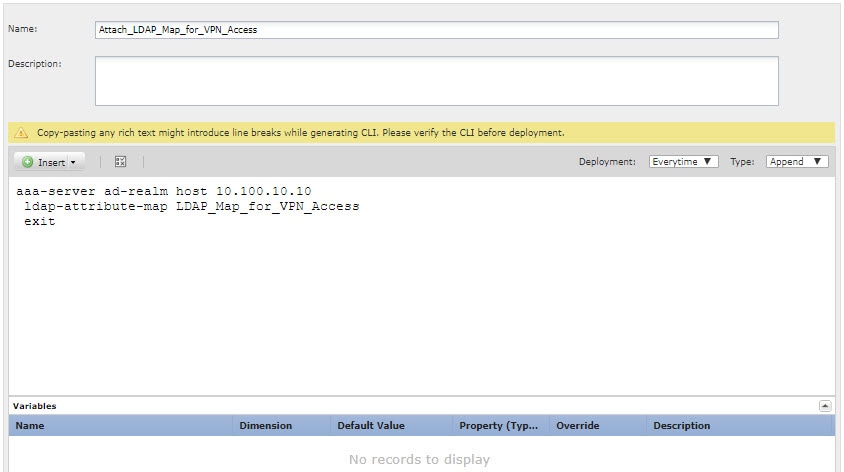 AD/LDAP サーバーに LDAP 属性マップを割り当てる FlexConfig オブジェクト。