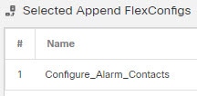 FlexConfig policy, configure alarms object in the selected objects list.