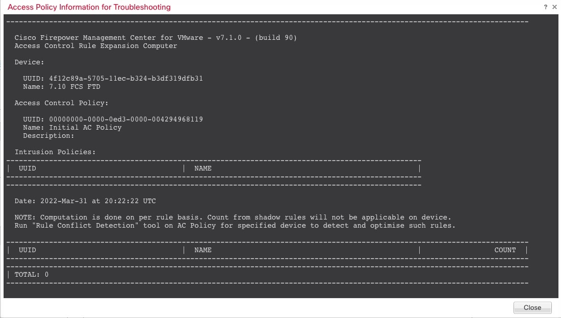 Access Policy Information for Troubleshooting