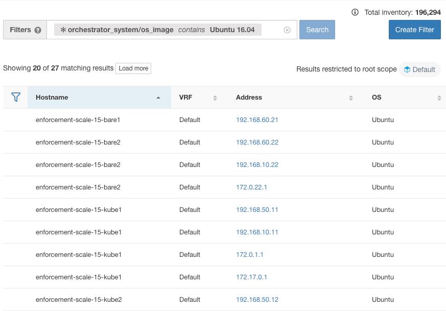 Example inventory search with orchestrator generated labels