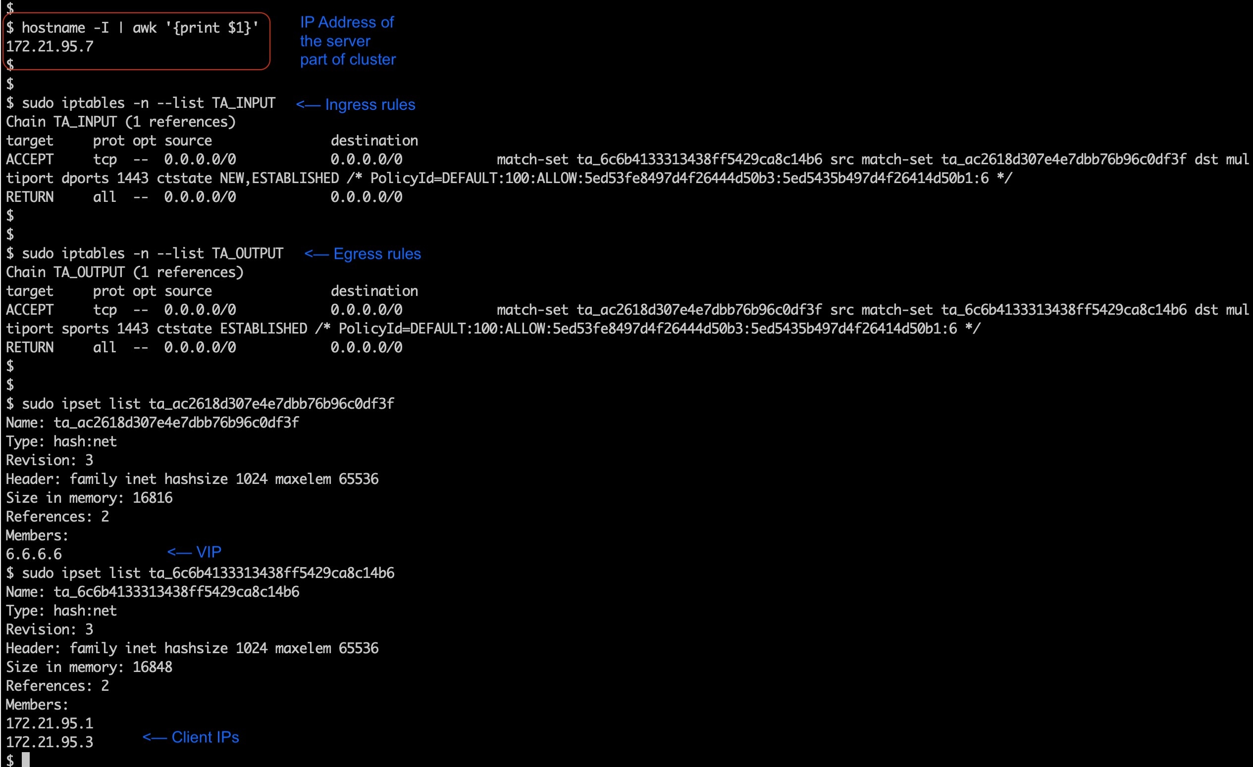 Firewall rules on the host allowing traffic to service VIP