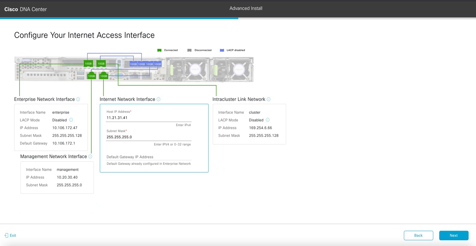 The Configure Your Internet Access Interface screen displays the optional step to enter configuration values for the Internet Access interface.