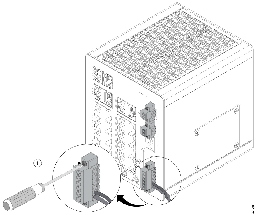 Image of alarm connector being attached to the switch.