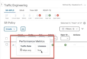 SR-MPLS Policy Performance Metrics in the Traffic Engineering Table
