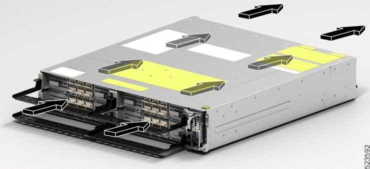 This image shows the front-rear airflow direction in the Cisco NCS 1014 chassis.