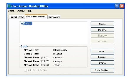図 4 Cisco Aironet Desktop Utility（プロファイル管理）の画面
