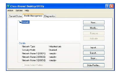 図 4 Cisco Aironet Desktop Utility（プロファイル管理）の画面