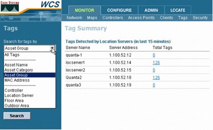図 7 Cisco Wireless Location Appliance のタグ検索パラメータ
