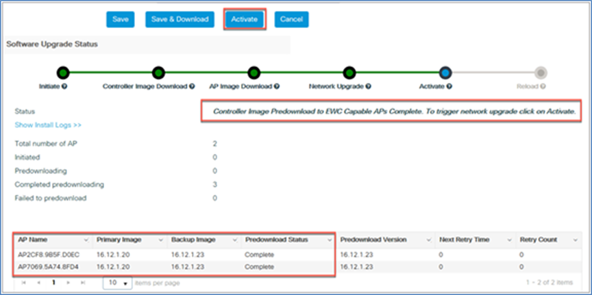 Controller Image Predownload to EWC Capable APs Complete