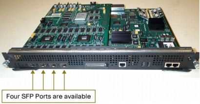 図 2 2 Cisco 7304 NSE-150 の LAN ポート（NSE-150 は現在、Coarse Wavelength-Division Multiplexing [CWDM; 低密度波長分割多重] SFP、1000BASE-T SFP、1000BBASE-BX SFP、および 1000BASE ファイバ SFP（短距離 [SX]、長距離/ロングホール [LX/LH]、および超長距離 [ZX] オプション）をサポートしています）