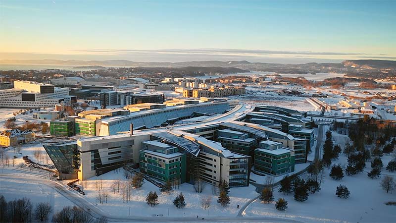 Snow-covered Telenor office complex