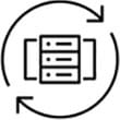 Icon of data center products surrounded by circular arrows, representing sustainable data centers