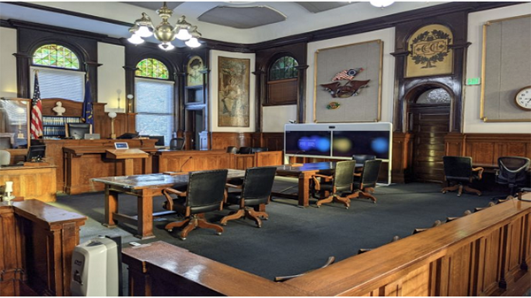 The inside of an empty court room 