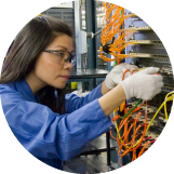 Woman working on server